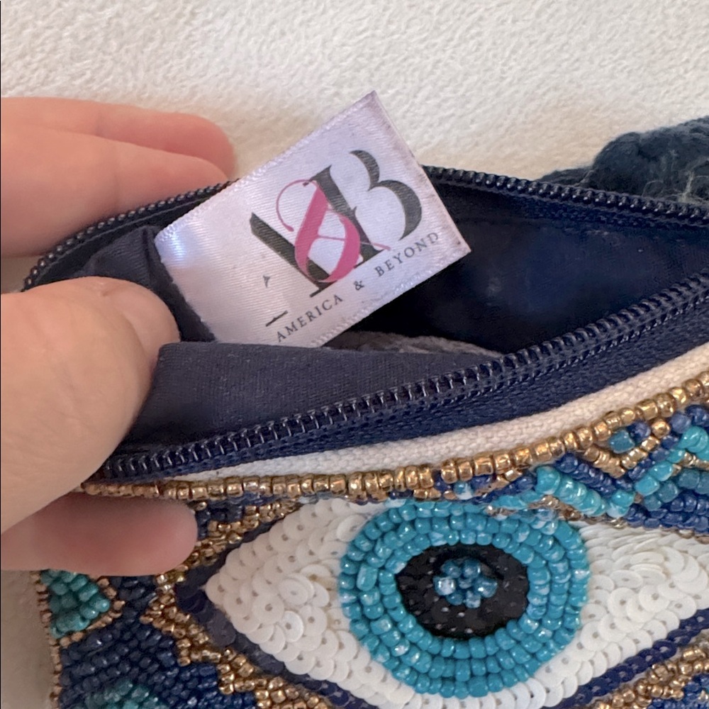 America and Beyond Beaded Evil Eye Clutch - Blue and Gold Sequins & Beads Bag - Picture 4 of 6